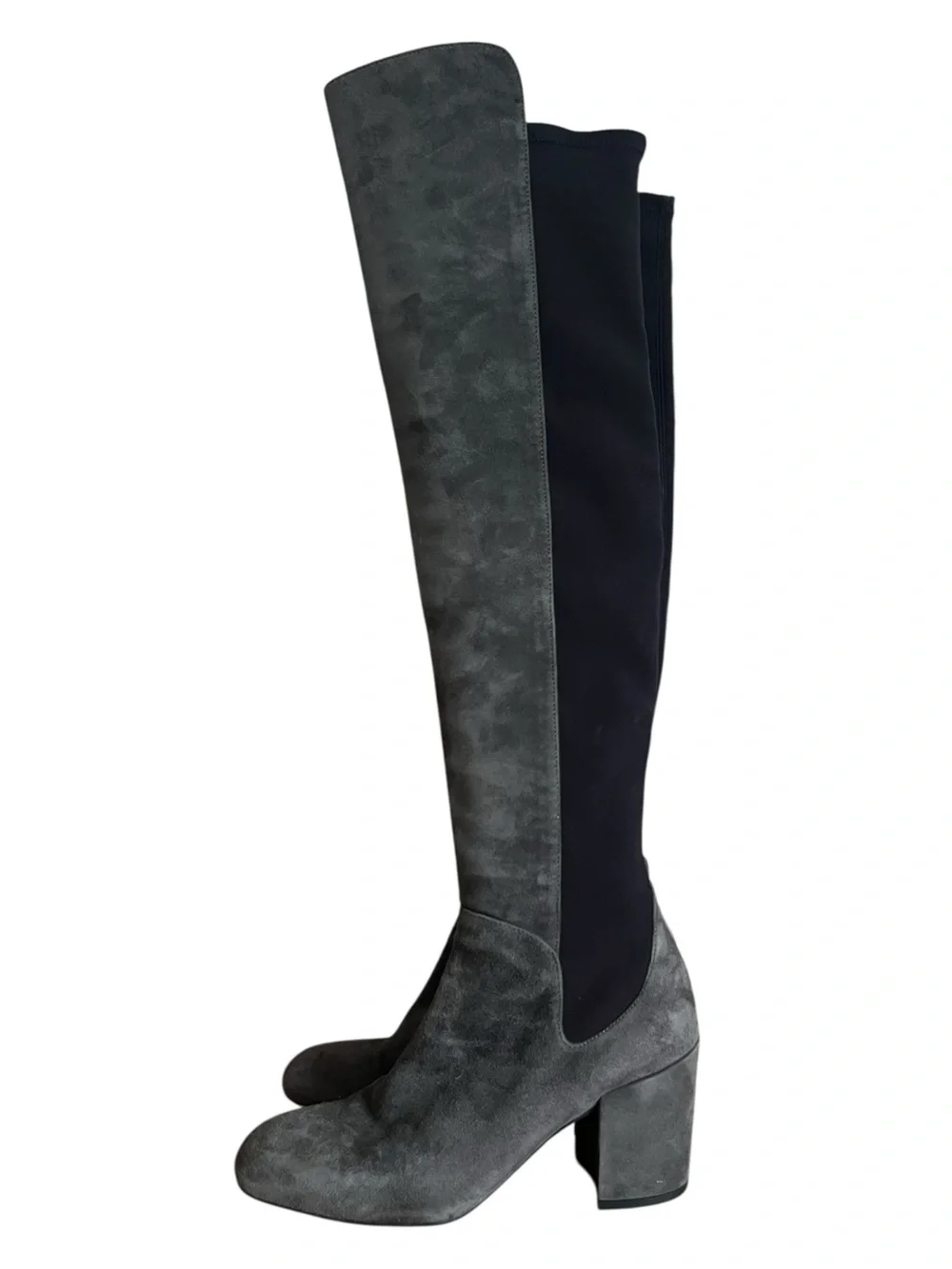 Stuart Weitzman Gray Suede Tall Block Heel Boots Size 7 M